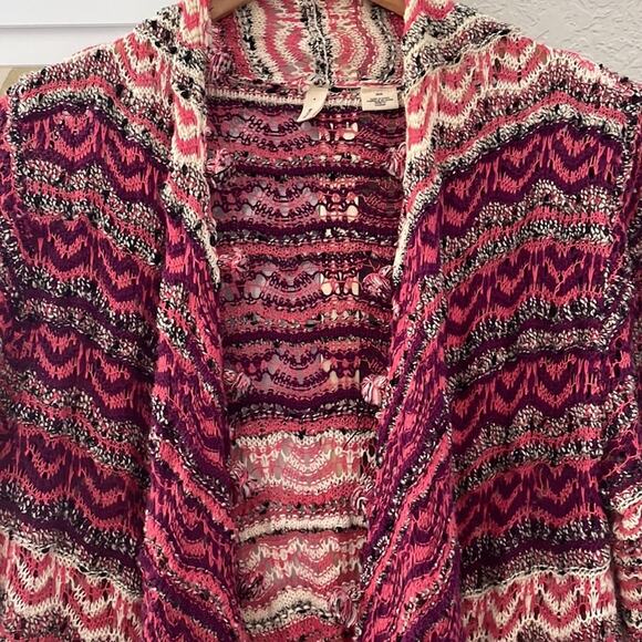 Anthropologie Moth Kasimira Open Knit Cardigan Pom Poms Pink Spring Lightweight - Picture 7 of 9